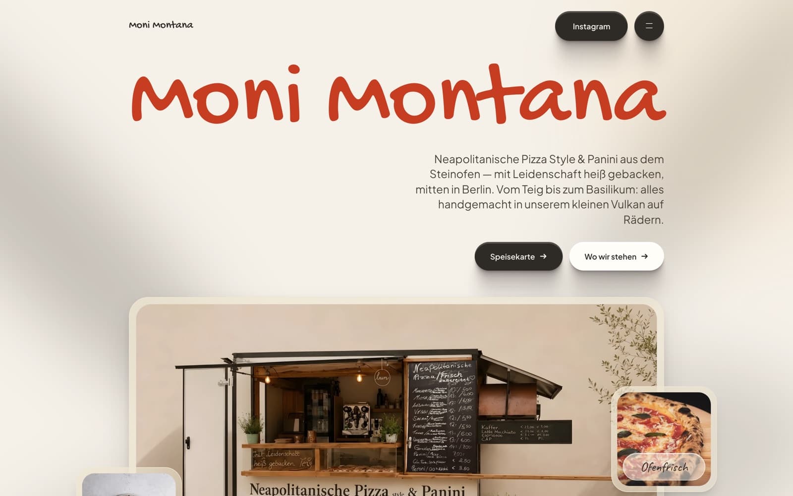 Website für Moni Montana, Foodtruck für neapolitanische Pizza